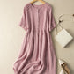 💘 Rochie de cămașă din bumbac și in cu mânecă scurtă în stil vintage