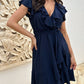 🔥Elegant talie cravată femei V-Neck rochie Ruffle