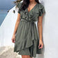 🔥Elegant talie cravată femei V-Neck rochie Ruffle