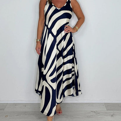 👗Rochie maxi imprimată fără mâneci, cu decolteu în V