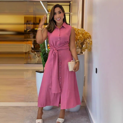 💗Femeii elegant fără mâneci buton jos cămașă rochii lungi