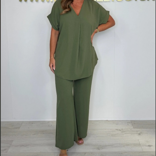 Femeii Casual Loose V-Neck costum din două piese