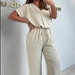 Femeii Casual Loose V-Neck costum din două piese