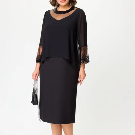 💝Rochii elegante negre cu mânecă 3/4 pentru femei