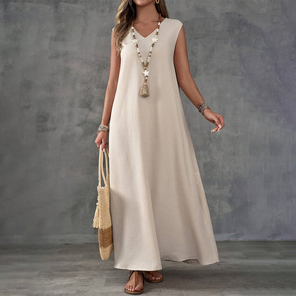 👗Rochie fără mâneci cu decolteu în V și deschizătură laterală