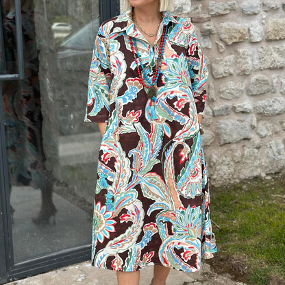 👗 Rochie cu mâneci șapte sferturi cu imprimeu colorat