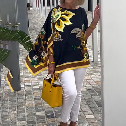 👚 Top imprimat cu decolteu neregulat în V pentru femei