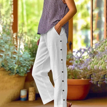 👖Pantaloni cu nasturi din bumbac de culoare solidă