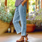 👖Pantaloni cu nasturi din bumbac de culoare solidă