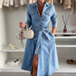 💃Rochie din denim cu mânecă lungă, cu buton, pentru femei