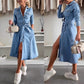 💃Rochie din denim cu mânecă lungă, cu buton, pentru femei