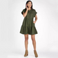 👗Femeii Lapel scurt maneca plisat butonul în jos rochie