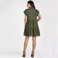 👗Femeii Lapel scurt maneca plisat butonul în jos rochie