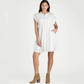 👗Femeii Lapel scurt maneca plisat butonul în jos rochie