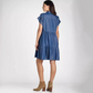 👗Femeii Lapel scurt maneca plisat butonul în jos rochie