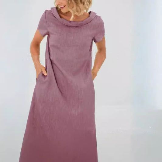 🌿Rochie cu mânecă scurtă din bumbac și in