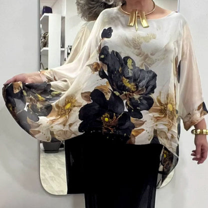 👚 Top Femei cu Gât Rotund & Imprimat Floral
