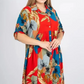 🌸rochie lungă cu guler revers, imprimeu și nasturi pentru femei