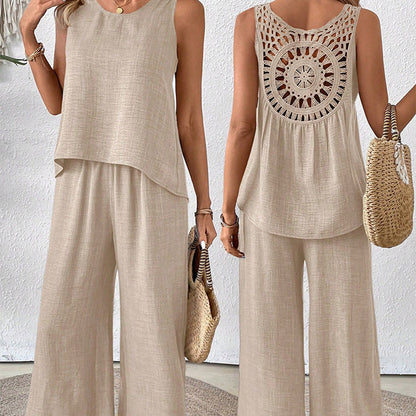 🌸Set top fără mâneci și pantaloni cu picioare largi