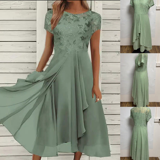 👗 Rochie elegantă din sifon cu gât rotund💖