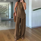 🌿Set tricou și pantaloni fără mâneci cu tiv neregulat din bumbac și in