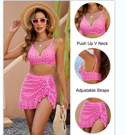 👙💥Set de bikini cu talie înaltă pentru femei Tummy Tuck Plaid