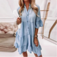 👗Rochie de vară cu decolteu în V și volane - aspect ușor Denim