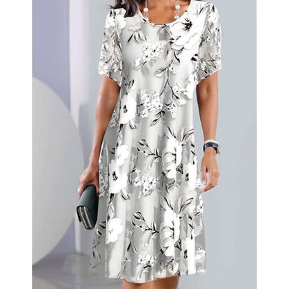 🌹Rochie elegantă cu imprimeu floral liber, cu gât rotund