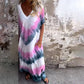 💃Casual Loose Tie-Dye imprimate V-Neck rochie lungă