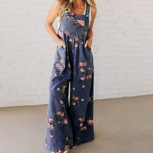 💗 Femeii imprimate Casual Denim Workwear Jumpsuit