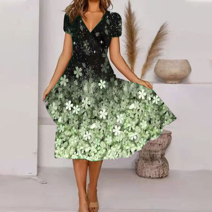 🌸 Rochie fluidă imprimată cu decolteu în V pentru femei