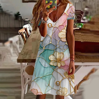 🌸Rochie elegantă cu decolteu în V și imprimeu floral