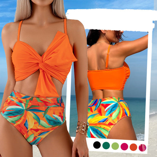 👙Set costum de baie pentru femei cu talie înaltă și papion🏖️