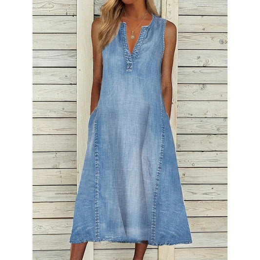 Femei V-Neck Casual Denim rochii fără mâneci