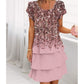 🌸Rochie de tort elegantă cu imprimare florală și gât rotund
