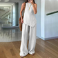🌿Set tricou și pantaloni fără mâneci cu tiv neregulat din bumbac și in
