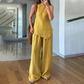 🌿Set tricou și pantaloni fără mâneci cu tiv neregulat din bumbac și in