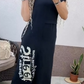 Rochie largă pentru femei, cu mâneci scurte și fantă laterală
