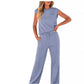 Top casual fără mâneci și pantaloni cu cordon pentru femei, set din două piese