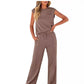 Top casual fără mâneci și pantaloni cu cordon pentru femei, set din două piese