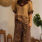 Top elegant cu imprimeu leopard cu mânecă scurtă + set de pantaloni cu picioare largi