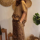 Top elegant cu imprimeu leopard cu mânecă scurtă + set de pantaloni cu picioare largi