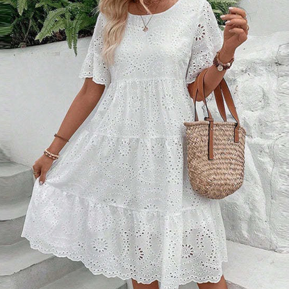 💖Rochie de culoare solidă cu decolteu rotund și decupaj floral