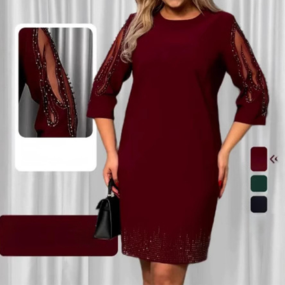 💞Rochie cu mânecă șapte sferturi împodobită cu dantelă cu stras