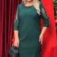 💞Rochie cu mânecă șapte sferturi împodobită cu dantelă cu stras