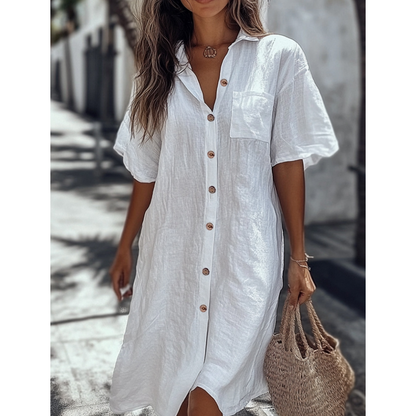 🌿Rochie cămașă casual din bumbac și in