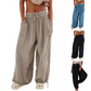 Pantaloni casual pentru femei cu picior lat, elastici, cu buzunare