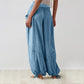 Pantaloni casual pentru femei cu picior lat, elastici, cu buzunare