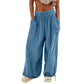 Pantaloni casual pentru femei cu picior lat, elastici, cu buzunare