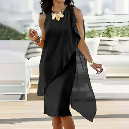 Rochie elegantă fără mâneci din plasă asimetrică